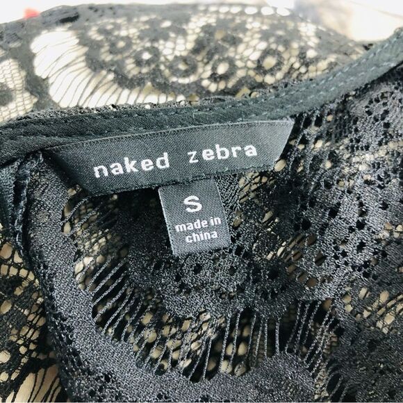 Naked ZEBRA Nude Mid Dress with Black Lace Overlay Small - Picture 7 of 8